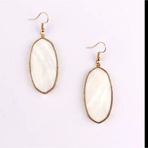 Gold titanium and white Stone dangle boho earrings large about 3in